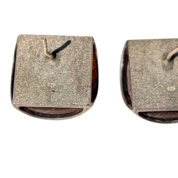 Geometric Chic Sterling 925 Silver Amber Earrings - Picture 3 of 11